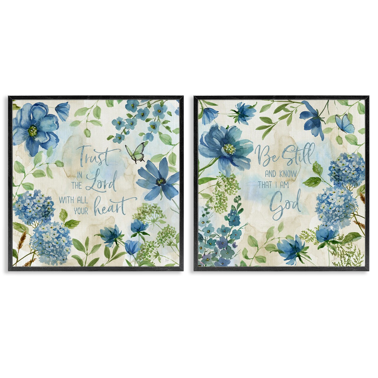 Stupell Industries Trust Be Still Blue Hydrangea 2 pc Framed Giclee Wall Art Set Design by Nan